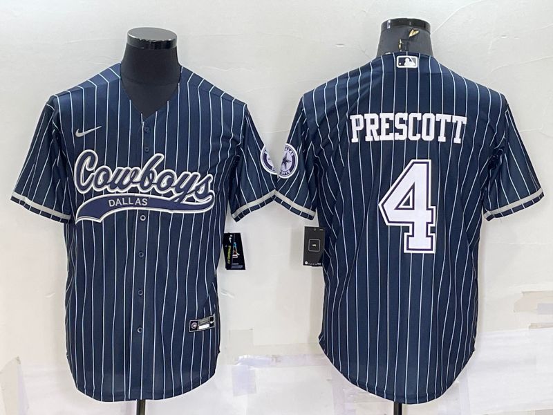 Men Dallas Cowboys #4 Prescott Blue stripe 2022 Nike Co branded NFL Jersey